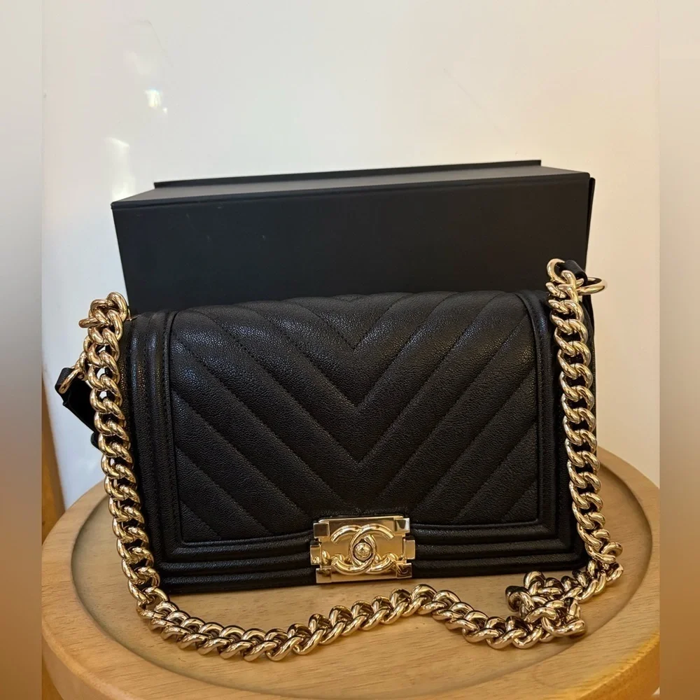 Chanel Caviar Chevron Medium Boy Bag